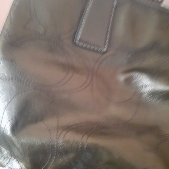 Coach Pewter Patent Leather Signature Logo Kiss Lock Purse Bag - Picture 6 of 16